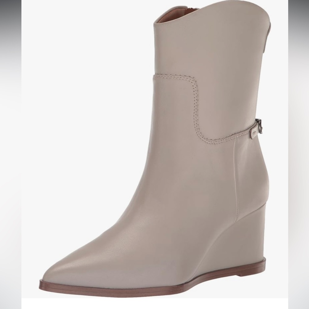 Franco Sarto Gray Leather Etta Pointed Toe Wedge Boots